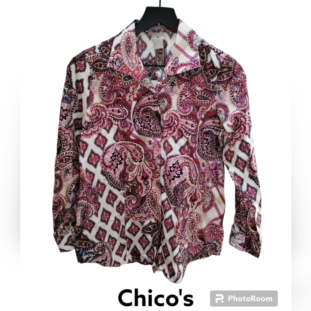 Chico's Paisley Button Down Top 0/2 Petite nwt